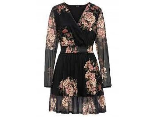B.P.C sukienka szyfonowa czarna w kwiaty ^32/34