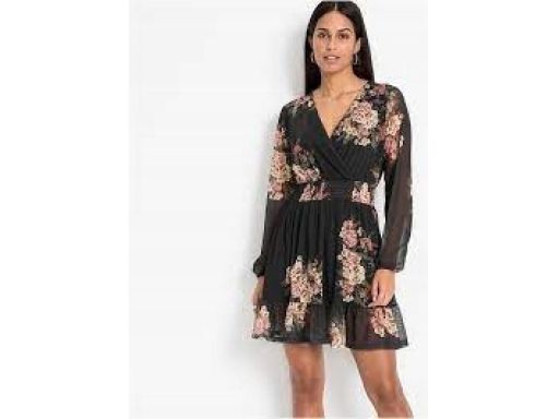 B.P.C sukienka szyfonowa czarna w kwiaty ^32/34