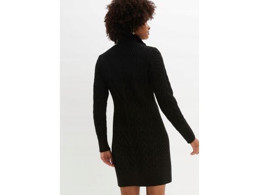 B.P.C sukienka dzianinowa czarna ze stójką i splotem dekoracyjnym ^36/
