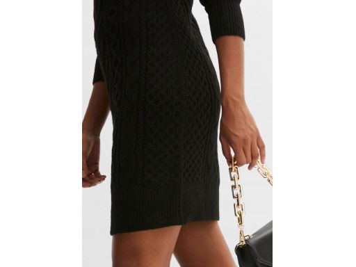 B.P.C sukienka dzianinowa czarna ze stójką i splotem dekoracyjnym ^36/