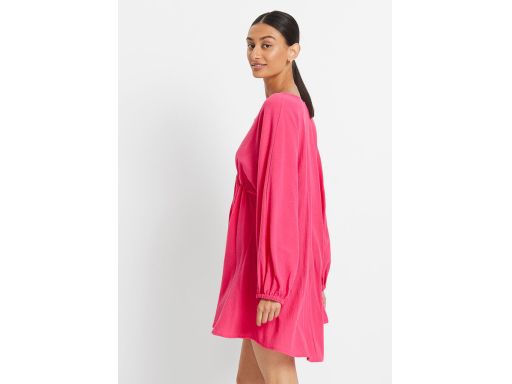 B.P.C sukienka różowa z krepy z balonowymi rękawami 42.