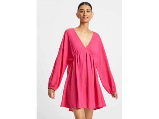 B.P.C sukienka różowa z krepy z balonowymi rękawami 42.