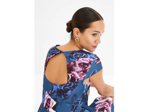 B.P.C ciemnogranatowa w kwiaty sukienka midi r.32/34