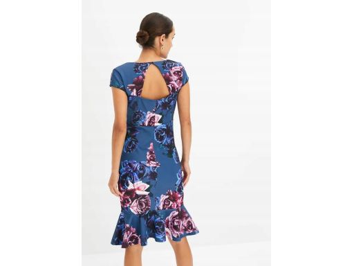 B.P.C ciemnogranatowa w kwiaty sukienka midi r.32/34