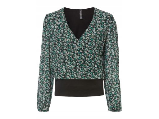 B.P.C Szyfonowa bluzka czarno-zielona w kwiaty ^48/50