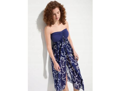 B.P.C sukienka szyfonowa plażowa bandeau granatowa w kotwice 40.