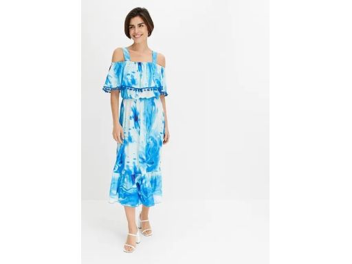 B.P.C sukienka midi z odkrytymi ramionami frędzelki r.36/38