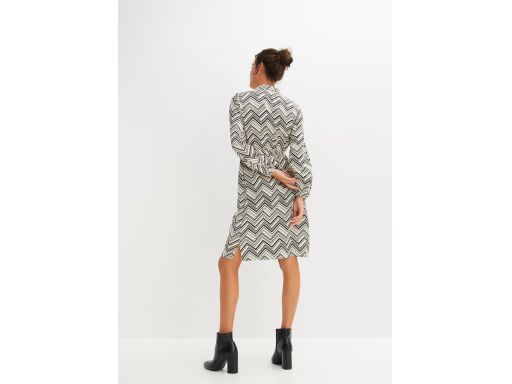 B.P.C sukienka satynowa śmietankowa w czarne wzory midi 40.