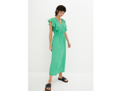 B.P.C. długa sukienka zielona krepowana z falbanką ^36/38