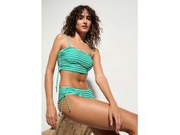 B.P.C bikini krótki top + figi zielono-białe w paski ^46