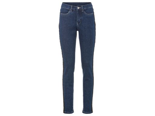 B.P.C ciemne jeansy z lampasem z eko skóry 36.