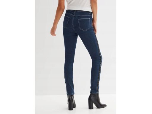 B.P.C ciemne jeansy z lampasem z eko skóry 36.