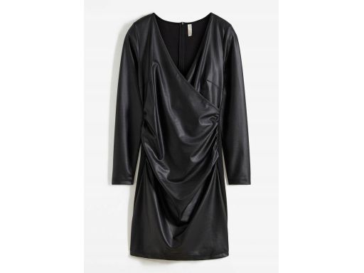 B.P.C czarna sukienka z eko skóry z marszczeniami 32/34.