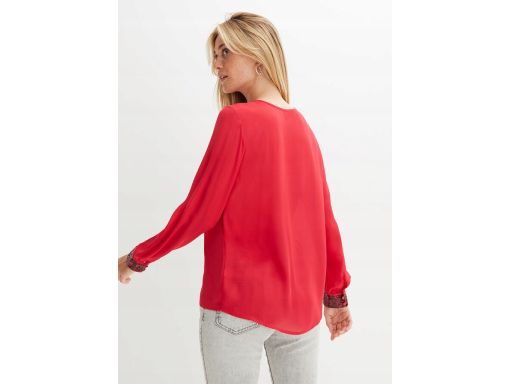 B.P.C czerwona bluzka szyfonowa z cekinami na mankietach r.52