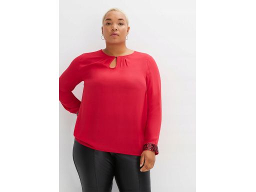 B.P.C czerwona bluzka szyfonowa z cekinami na mankietach r.52