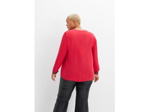 B.P.C czerwona bluzka szyfonowa z cekinami na mankietach r.52