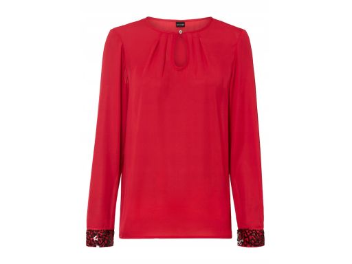 B.P.C czerwona bluzka szyfonowa z cekinami na mankietach r.52