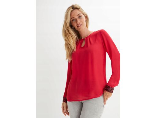 B.P.C czerwona bluzka szyfonowa z cekinami na mankietach r.52