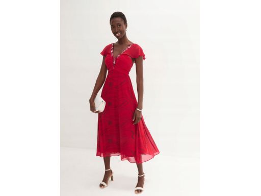 B.P.C sukienka szyfon midi zdobienia czerwona ^42