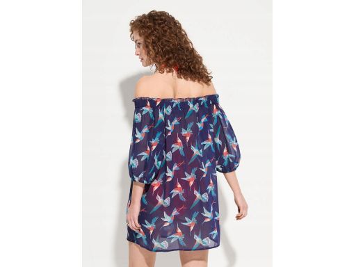 B.P.C sukienka plażowa szyfonowa granatowa w ptaszki 44/46.