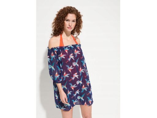 B.P.C sukienka plażowa szyfonowa granatowa w ptaszki 44/46.