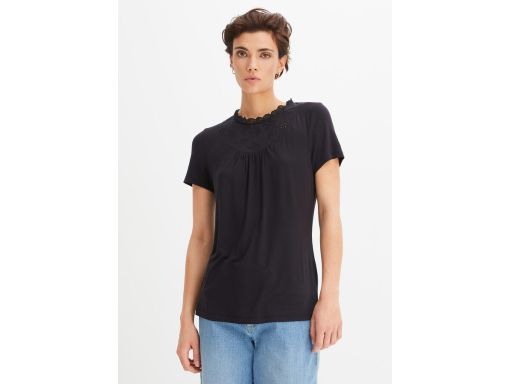 B.P.C t-shirt damski z wiskozy czarny ażurowy haft ^40/42