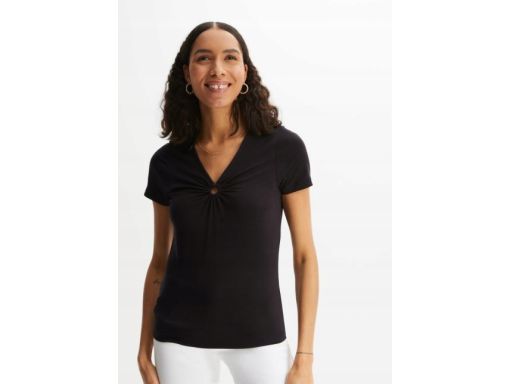 B.P.C t-shirt czarny z metalowym kółeczkiem przy dekolcie 36/38.