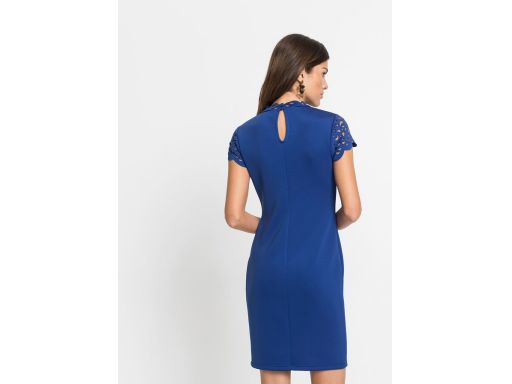 B.P.C ołówkowa sukienka niebieska z lasowym wycięciami w dekolcie ^32/