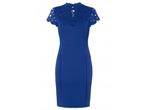 B.P.C ołówkowa sukienka niebieska z lasowym wycięciami w dekolcie ^32/