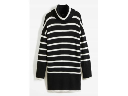 B.P.C sukienka dzianinowa czarna w białe paski z golfem r.36/38