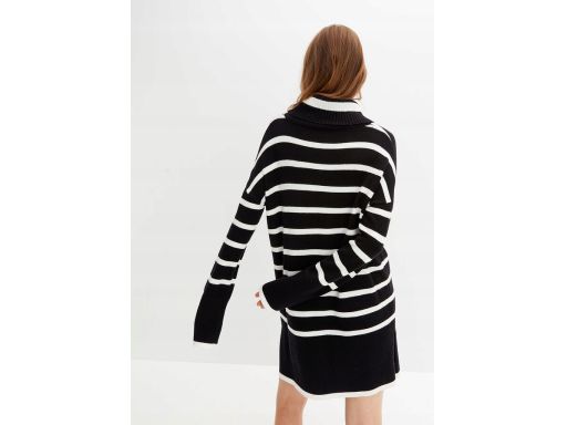 B.P.C sukienka dzianinowa czarna w białe paski z golfem r.36/38