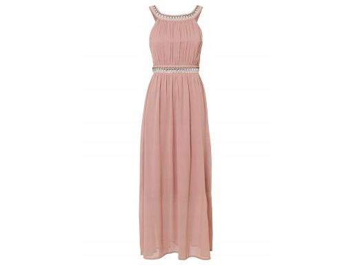 B.P.C długa sukienka szyfonowa z aplikacją brudny pudrowy róż ^40