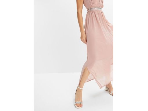 B.P.C długa sukienka szyfonowa z aplikacją brudny pudrowy róż ^40