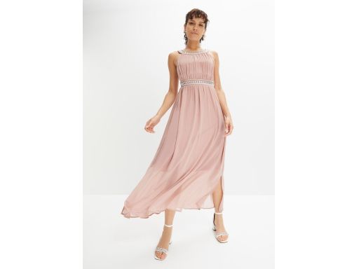 B.P.C długa sukienka szyfonowa z aplikacją brudny pudrowy róż ^40
