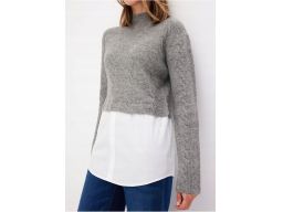 B.P.C szary sweter z koszulową wstawką białą ^40/42
