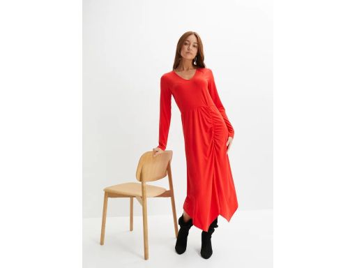 B.P.C czerwona sukienka midi z marszczeniem r.36/38