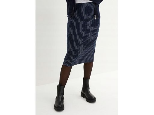 B.P.C lniana midi granatowa w pionowe cienkie paski ^48/50