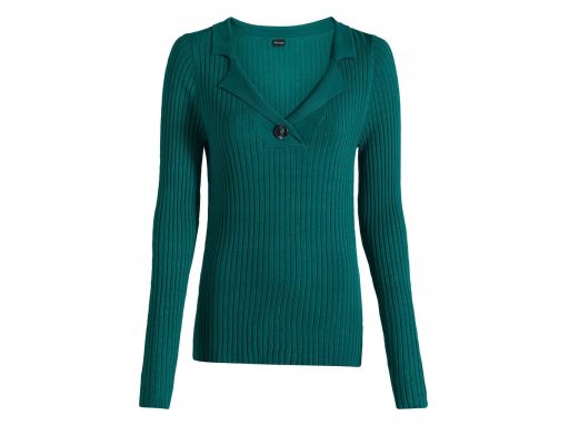 B.P.C sweter prążkowany z guzikiem butelkowa zieleń 32/34.