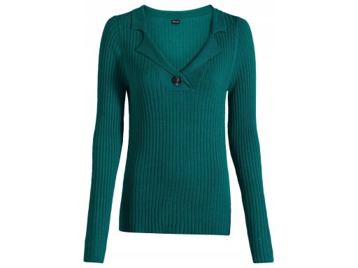 B.P.C sweter prążkowany z guzikiem butelkowa zieleń 32/34.