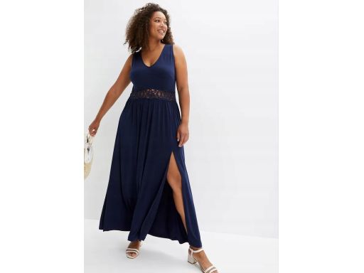 B.P.C granatowa sukienka z koronką długa r.44/46