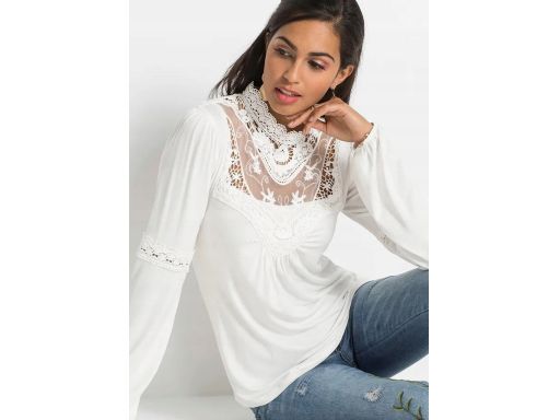 B.P.C bluzka śmietanka z koronką 32/34.