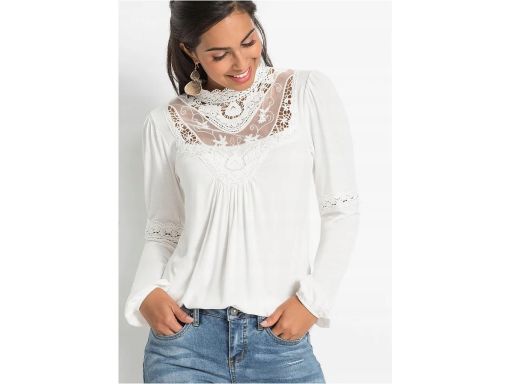 B.P.C bluzka śmietanka z koronką 32/34.