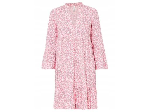 B.P.C sukienka z wiskozy biało-różowa w kwiatuszki 42.