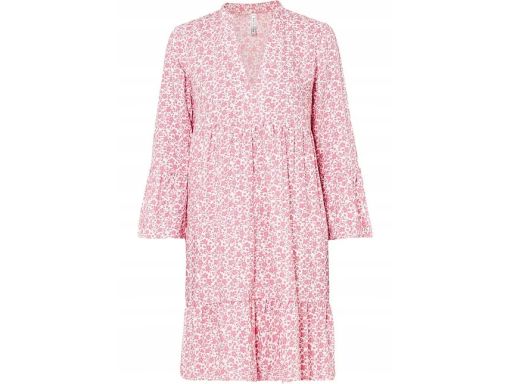 B.P.C sukienka z wiskozy biało-różowa w kwiatuszki 42.