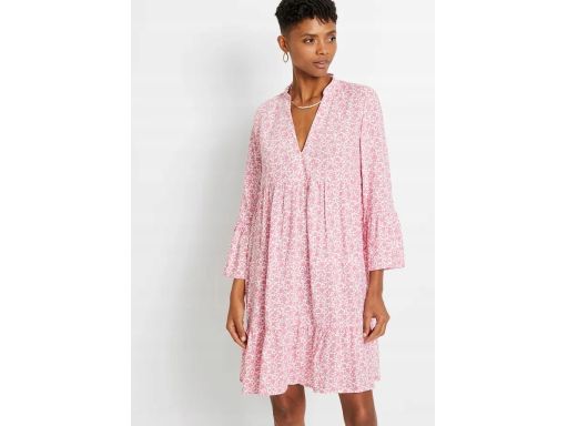 B.P.C sukienka z wiskozy biało-różowa w kwiatuszki 42.