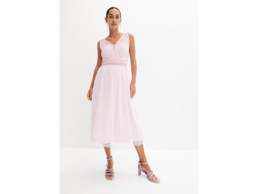 B.P.C jasnoróżowa sukienka midi z koronką ^36/38