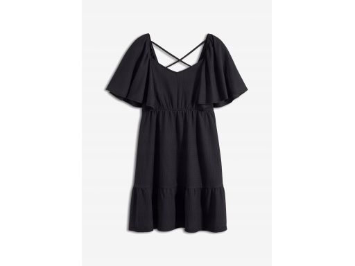 B.P.C czarna sukienka z lekkiej krepy z falbaną ^48/50