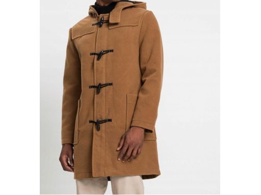B.P.C dłuższy męski płaszcz flauszowy karmelowy z kapturem 60