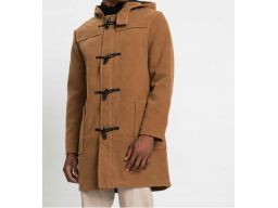 B.P.C dłuższy męski płaszcz flauszowy karmelowy z kapturem 60