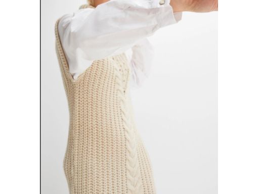 B.P.C sukienka beżowa dzianinowa z golfem 2w1 z koszulowymi rękawami 4